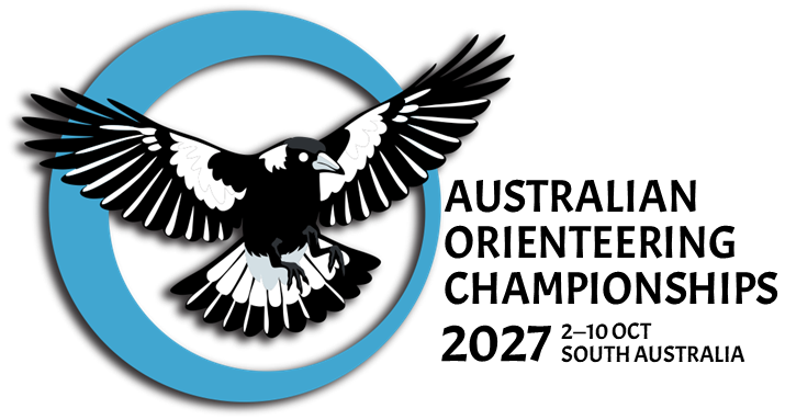 Stylized black-and-white bird in flight over a blue circular ring (logo)
